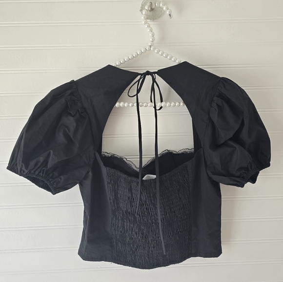 New Astr the Label Black Puff Sleeve Lace Corset Top Small - Picture 6 of 11